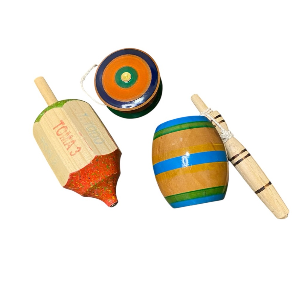 Vibrant Wooden Spinning Tops and Yo-Yo Set